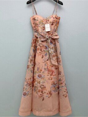 Zimmermann Peach Floral Midi Dress